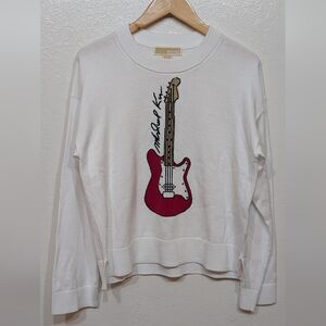 Michael Kors White Sweatshirt with Pink Guitar Motif